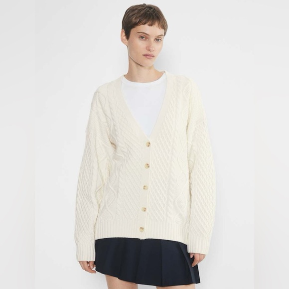 Aritzia Wilfred Cream Cable Knit Cardigan Women’s Size XS - Picture 7 of 11
